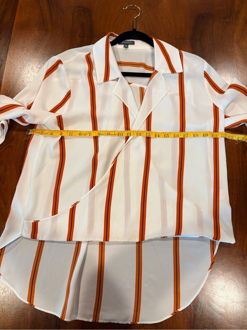 Madison White Blouse with Orange Stripes, size M, necklace, not included - Picture 4 of 5